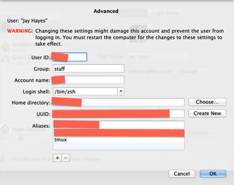 Mac OS X Advanced Account Options